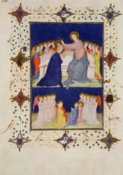 Manuskripter 11060-11061, Notre-Dames tidebog: komplet, Jomfruens kroning, fra »Très Riches Heures du Duc de Berry«