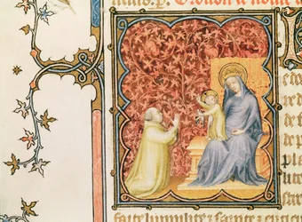 Ms Lat 18014 Jean de France (1340-1416) Hertug af Berry beder foran Jomfruen og Barnet, fra Les Petites Heures de Duc de Berry, ca. 1385-90