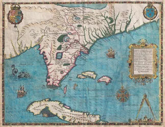 Kort over Florida og Cuba af Jacques Le Moyne