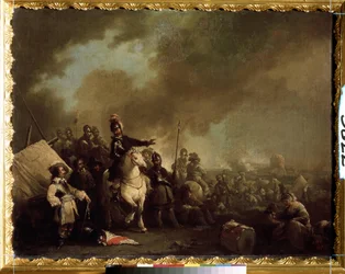 ""Militærlejren under belejringen"" (Militærlejr under belejringen) Maleri af Jacques Courtois dit le Bourguignon (1621-1676) 1600-tallets statslige friluftsmuseum Tsarskoye Selo, Sankt Petersborg