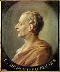 Portræt af den franske filosof og politiske tænker Charles de Secondat, Baron de la Brede et de Montesquieu (1689-1755) Portræt af Jacques Antoine Dassier (1715-1759) omkring 1728. Dim. 0,63 X 0,52 m. Versailles. Chateau Museum - Portræt af Fr