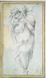 Sigøjner med et barn - Værk af Jacques Bellange (omkring 1575-1616), blod og sort/hvidt kridt på papir (30x16,5 cm), begyndelsen af ​​det 17. århundrede - Sigøjner med et barn, blod, sort/hvidt kridt på papir af J Bellange, begyndelsen af ​​det 17. århundr