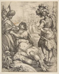 Militære skikkelser uden for en by, 1595-1616.
