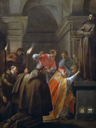 Pave Nicholas V i den hellige Frans af Assisis grav, maleri af Jacques Blanchard (1600-1638)