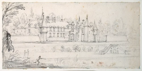 Chateau de Chantelou, i Orgedalen, mellem Linas og Chestres (sort kridt på papir)
