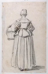 Figur bagudvendt (sort kridt på papir)