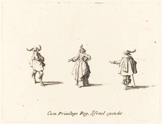 Dame med udstrakt Arm og to Herrer, formentlig 1634.