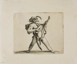 Maskeret komiker spiller guitar, fra Varie Figure Gobbi