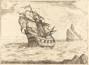 Skib, der navigerer i nærheden af klipper.