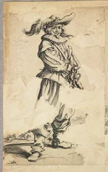 Soldat med fjerhat, fra La Noblesse de Lorraine (verso), ca. 1620-23