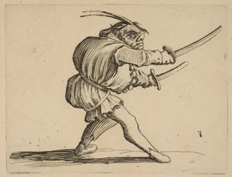The Duelliste aux Deux Sabres Duelisten med to sabler, fra Varie Figure Gobbi, s..., 1616-22.