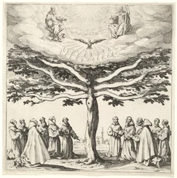 Den hellige treenighed i livets træ, tilbedt af franciskanere