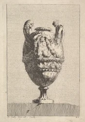 Vase med en mandlig sirene, der holder en krans op, fra: Vaser, 1746.