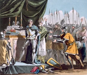 Bouvinernes historiske dag i 1214, indgraveret af Jean Baptiste Morret (fl. 1790-1820), 1790