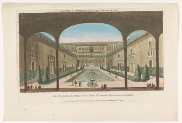 Udsigt over en gårdhave med springvand fra Alhambra i Granada Les bains des enciens rois Mores, en granat (titel på objekt)