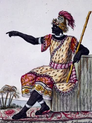 Konge af Loango, farvestik fra tegning af Labrousse (aktiv 1796), fra Encyclopedia of voyages, af Jacques Grasset de Saint-Sauveur (1757-1810)