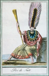 King of Tahiti, Society Islands, farvestik fra tegning af Labrousse (aktiv 1796) fra Encyclopedie des Voyages af Jacques Grasset de Saint-Sauveur (1757-1810)