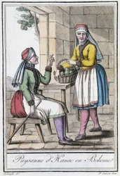 Bondekvinde fra Hanac, i Bøhmen (Tjekoslovakiet) - i "" Encyclopedia of travels"" af Grasset St Sauveur, Paris