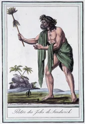 Priest of the Sandwich Islands - i "" Encyclopedia of Travels"" af Grasset Saint Sauveur, red. Paris 1796