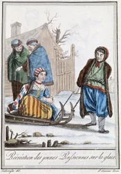 Rekreation af unge russere på kælk (russere) - i "" Encyclopedia of Travels"" af Grasset Saint Sauveur, red. Paris 1796