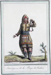 Sauvagesse af Hudson Bay (Canada) - i "" Encyclopedia of Travels"" af Grasset St. Sauveur, red. 1796