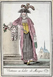 Venetiansk kvinde i maske - i "" Encyclopedia of travels"" af Grasset Saint Sauveur, red. Paris 1796