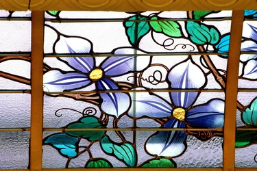 Nancy (afdeling 54), Art Nouveau, "" La verriere aux Clematites"" (1901) - detalje, Glasmaleri af Jacques Gruber (1870-1936), på Credit Lyonnais, rue St Georges