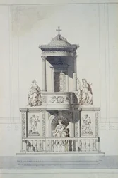 Design til en prædikestol, ca. 1825 (pen og blæk og wc på papir)