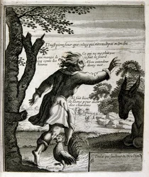 Graveret illustration fra det 17. århundrede fra en samling ordsprog. Paris 1657-1663. Af Jacques Lagniet (1620-1675). Fransk kobberstikker. Fra ham stammer mange samfundskritiske stik og hånlige billeder som hans til tider groteske og fantastiske illustra