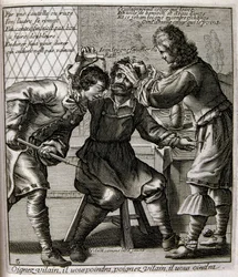 Graveret illustration fra det 17. århundrede fra en samling ordsprog. Paris 1657-1663. Af Jacques Lagniet (1620-1675). Fransk kobberstikker. Fra ham stammer mange samfundskritiske stik og hånlige billeder som hans til tider groteske og fantastiske illustra