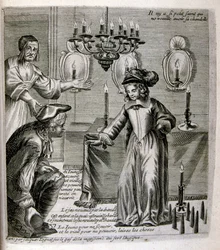 Graveret illustration fra det 17. århundrede fra en samling ordsprog. Paris 1657-1663. Af Jacques Lagniet (1620-1675). Fransk kobberstikker. Fra ham stammer mange samfundskritiske stik og hånlige billeder som hans til tider groteske og fantastiske illustra