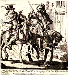 Don Quijote på Rossinante, ledsaget af Sancho Panca på sit æsel Grison, ca. 1640 (illustration)