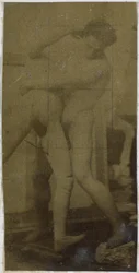 Studie af en mandlig nøgenmodel, stående og brydning med en mannequin, i Jacques de Lalaings studie, muligvis forundersøgelse til maleriet Wrestlers