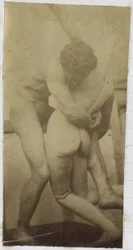 Studie af en mandlig nøgenmodel, stående og brydning med en mannequin, i Jacques de Lalaings atelier, muligvis forundersøgelse til maleriet The Wrestlers