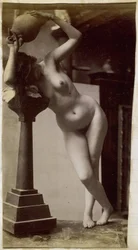 Studie af en kvindelig nøgenmodel, set forfra, i Jacques de Lalaings atelier, forstudie til et cirkulært springvand