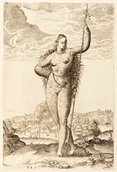 A Young Pictish Woman, c1585 (bw-gravering)