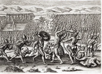 Outina besejrer Patanou ved hjælp af franskmændene, Florida, 1564, fra 