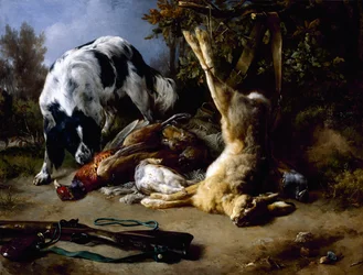 Spaniel med et stilleben af dødt vildt, 1837