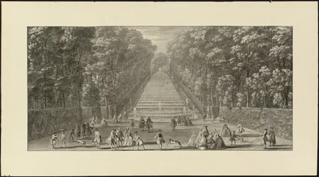 Vue de la Grande Cascade dans les jardins de Marly (sort kridt, pen og sort blæk, grå vask)