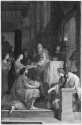 Præsentation i templet (bw foto)