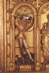 Altertavle af korsfæstelsen, detalje af St. George fra venstre panel, fra Church of Chartreuse de Champmol, ca. 1391 (forgyldt træ)