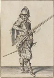Elegant klædt soldat, der forbereder sig på at affyre sit kalver