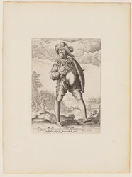 Soldat, bevæbnet med sværd og skjold, fra officerer og soldater i kejser Rudolph II