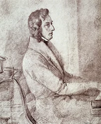 Portræt af Frederic Chopin (1810-1849), polsk komponist. - tegning af Goetzenberger