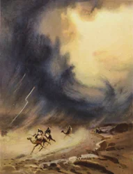 Tordenvejr og hagl, Sinai (farve litho)
