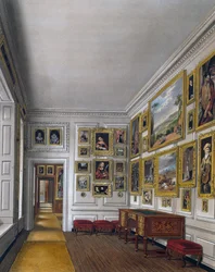 Dronningens tilbagetrækningsrum, indgravering af William James Bennett (1787-1844), baseret på design af James Stephanoff (ca. 1788-1874), fra The History of the Royal Residences