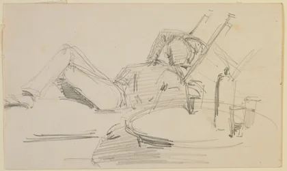En mand tilbagelænet på en seng, 1858.