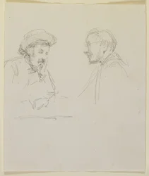 Hoveder af to mænd, ca. 1855-59 (blyant på råhvidt vævet papir)