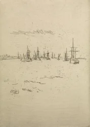 Vend tilbage til Tilbury fra et sæt på tolv raderinger med titlen The Naval Review, 1887