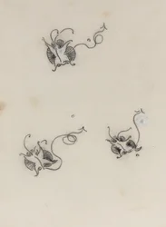 Three Whistler Butterflies (farveblyant og kinesisk hvid på litografisk overførselspapir)